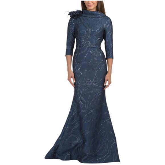 Terani Couture Dresses & Skirts - TERANI COUTURE Three-quarter Sleeve Roll Neck Jacquard Gown